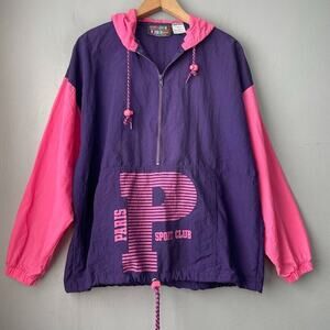 Paris Sport Club Windbreaker Size Small Purple Pink Anorak Jacket 80s Sporty